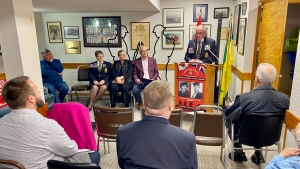 The Royal Canadian Legion Branch in Lumsden held a reception on Friday to showcase their new stair lift, and thank Provincial Government MLA’s for the funding that made the building more accessible. (Gareth Dillistone / CTV News) 
