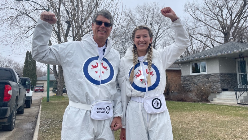 Father-daughter Jets fans David and Nicole Ellie are gearing up from head to toe for Game 1 of the Stanley Cup playoffs. (Alexandra Holyk/CTV News)