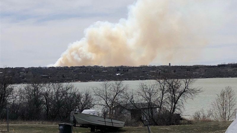 Views of a fire near Regina Beach from across Last Mountain Lake at Saskatchewan Beach. (Courtesy: Regina Sailing Club)