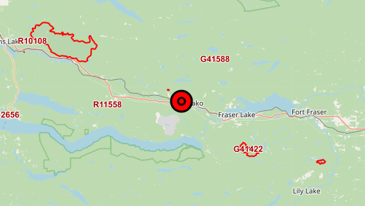 A BC Wildfire Service map shows the approximate location of a fire that triggered an evacuation alert on Sunday, April 21. 
