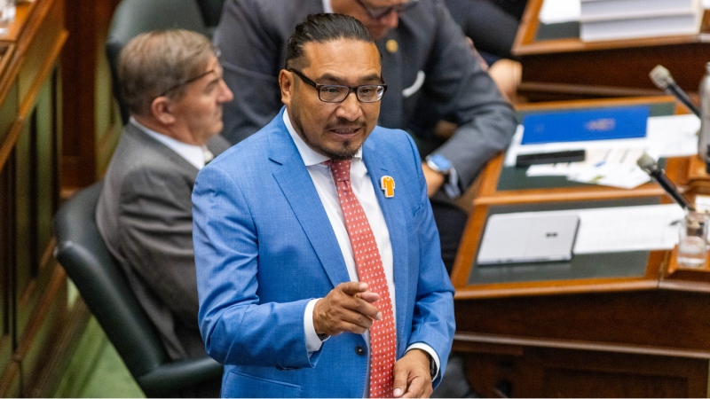 Ontario NDP MPP Sol Mamakwa ask a question during question period at Queen's Park in Toronto on Tuesday, Sept. 26, 2023. (Carlos Osorio/The Canadian Press)
