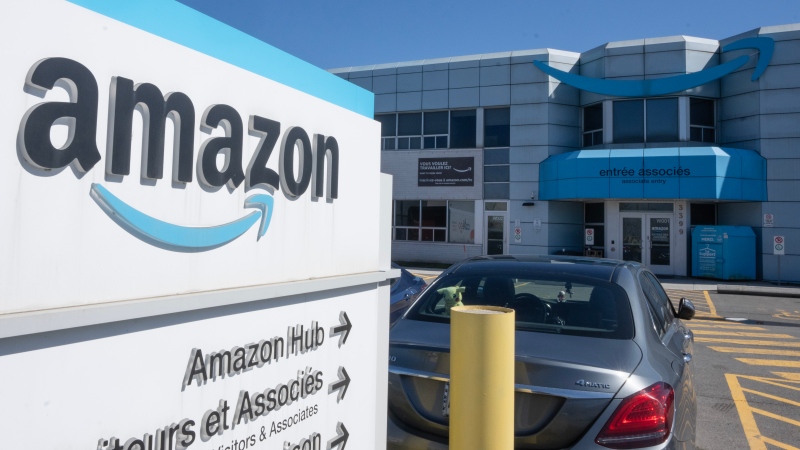 The Amazon DXT4 warehouse is seen in Laval, Que., Monday, April 22, 2024. (THE CANADIAN PRESS/Ryan Remiorz)