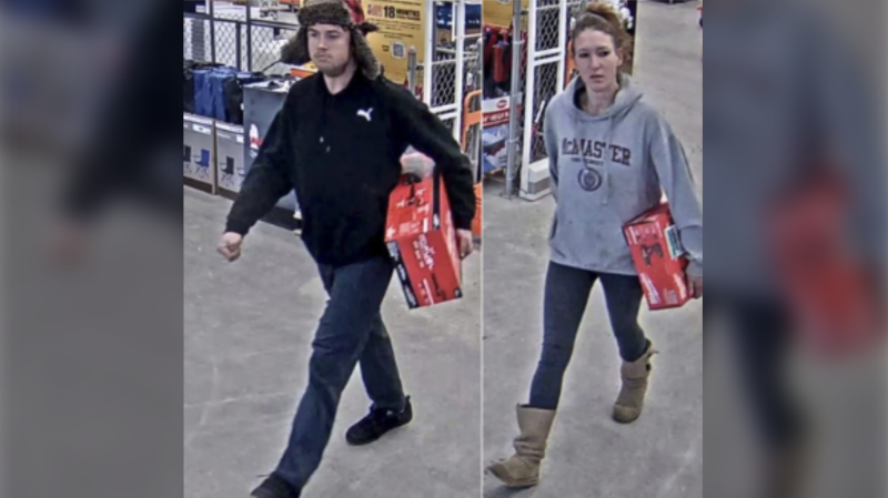 Ontario Provincial Police need the community's help in identifying two suspects involved in a theft at a local business in Orillia Ont., on Feb., 21 and 22. (OPP)