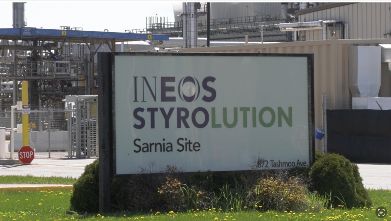 INEOS Styrolution is seen in Sarnia, Ont. on April 22, 2024. (Bryan Bicknell/CTV News London) 