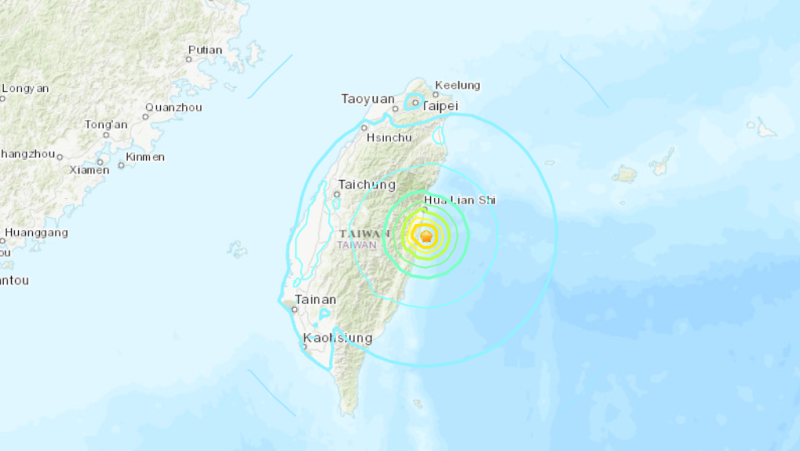A U.S. Geological Survey Map shows an earthquake that hit off the coast of Taiwan on Monday, April 22. 
