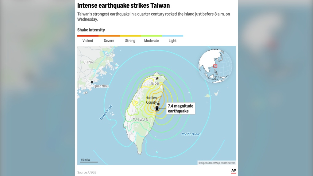 Taiwan map earthquake
