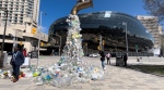 An art display outside the Shaw Centre in Ottawa, which will host a UN summit on ending plastic pollution. April 22, 2024. (Jackie Perez/CTV News Ottawa)