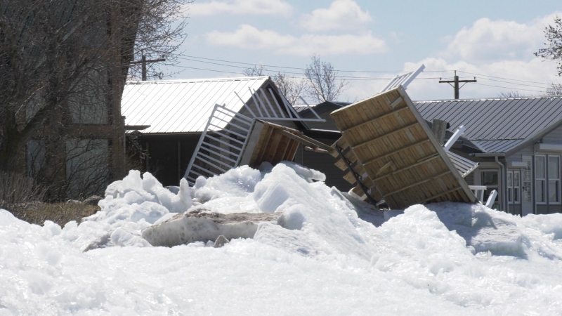 Ice wall destroys properties in the RM of St. Laurent along Twin Lakes Beach. April 22, 2024. (Danton Unger/CTV News Winnipeg)