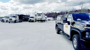 The inspections took place at the new MTO commercial vehicle inspection facility in the northwestern Ontario community of Shuniah during the week of April 15. Photos courtesy of the OPP)