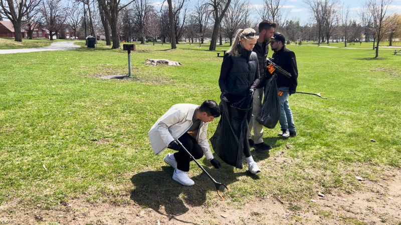 Volunteers cleaning up the Mooney’s Bay park. Apr. 22, 2024 (Sam Houpt/CTV News)