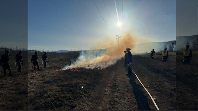 A controlled burn takes place on a pasture east of Hudson's Hope (Courtesy: Peace River Forage Association of British Columbia)