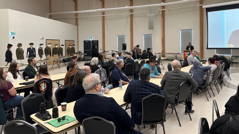 Members from Peepeekisis honoured current and past Royal Regina Rifles who fought during WWII during a commemoration event on April 21. (Sierra D'Souza Butts/CTV News)