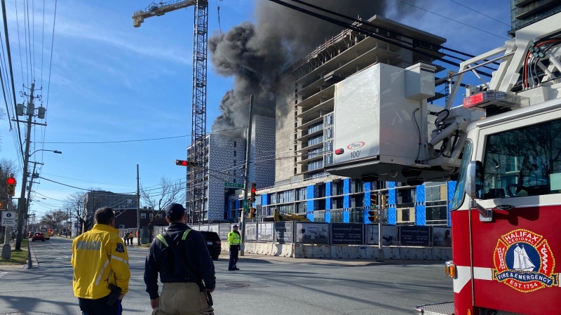 Police and fire crews respond to a fire in the Robie Street and Almon Street area of Halifax on April 23, 2024. (Valentine Nkengbeza/CTV Atlantic)