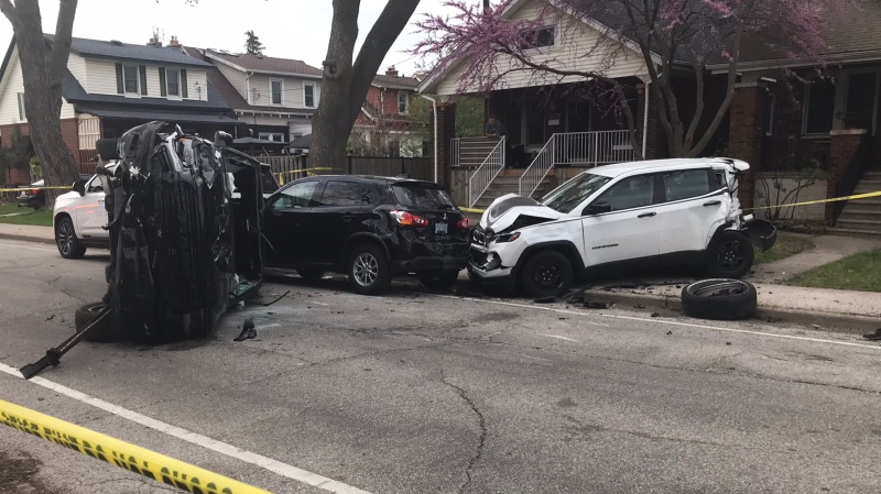 Windsor police are investigating after a multi-vehicle crash on Bruce Avenue on April 23, 2024. (Rob Hindi/AM800 News)