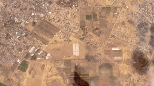 Tents being constructed near Khan Younis in the Gaza Strip are seen on Sunday, April 21, 2024. (Planet Labs PBC via AP)