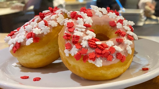 Persian Doughnuts with Raspberry Butter Cream is shown at a media preview ahead of Canada's Wonderland opening up for the season. It is among the new food items coming to the amusement park this year. (Mike Campoli / CP24)