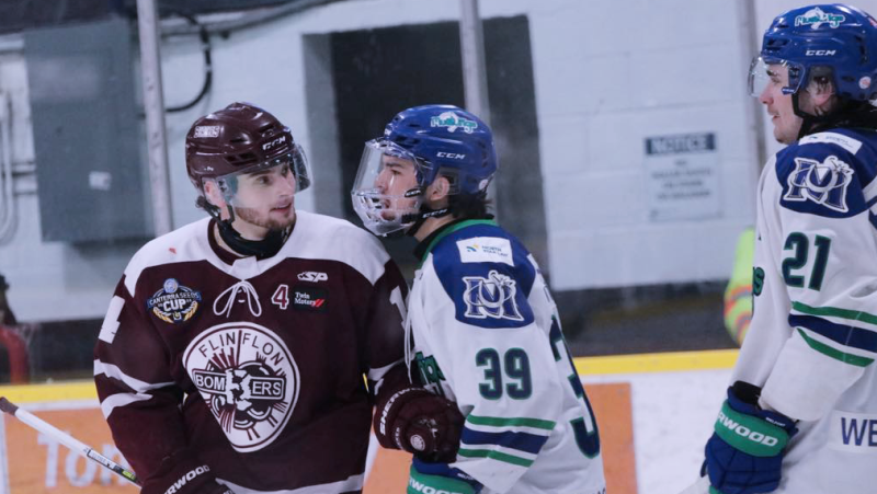 The Melfort Mustangs are looking to sweep the Flin Flon Bombers at home in the SJHL final. (Photo credit: Kelly Kocur Jacobson / sjhl.ca)