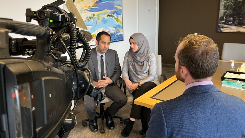 Umar Zameer (left) and his wife Aaida Shaikh, speak to CTV News Toronto on April 23, 2024.