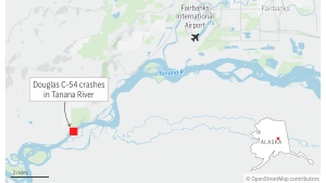 A twin-engine plane crashed outside Fairbanks Tuesday. (AP Graphic)