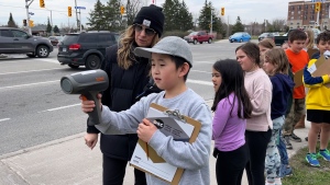 Students at St. Stephen's Catholic School in Stittsville got to see firsthand what traffic was like outside of their school, as part of the Ottawa Safety Council's WakeSafe Program. (Leah Larocque/CTV News Ottawa)