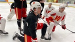 While Hunter Brzustewicz isn't with the Wranglers, he's in Calgary right now, skating with other prospects who make up the Wranglers' black aces.