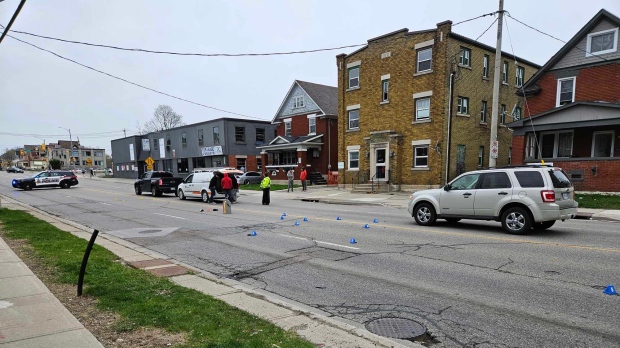 Regional police investigate a pedestrian-involved crash on Victoria Street in Kitchener on Apr. 23, 2024. (submitted)