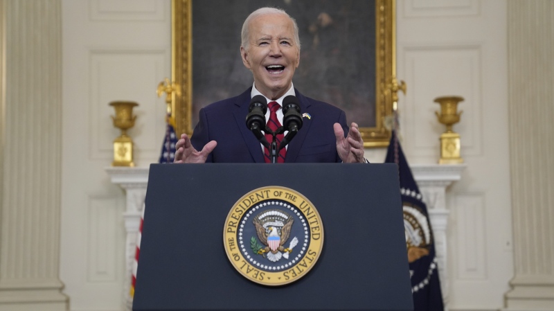 U.S. President Joe Biden speaks in the White House, Wednesday, April 24, 2024, in Washington. (AP Photo/Evan Vucci)