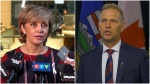 Calgary Mayor Jyoti Gondek (left) and Alberta’s Minister of Affordability and Utilities Nathan Neudorf (right) have differing takes on the province's new local access fee legislation. (CTV News) 
