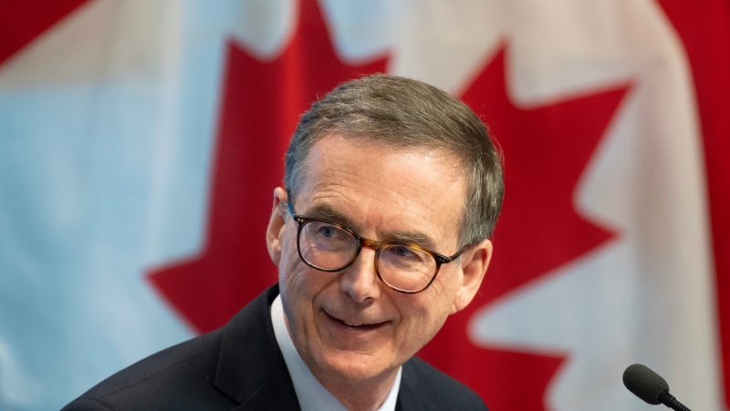 Bank of Canada Governor Tiff Macklem smiles during a news conference following a rate announcement, April 10, 2024 in Ottawa. THE CANADIAN PRESS/Adrian Wyld