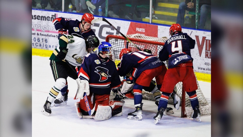 Brooks in semi-final action against Okotoks Tuesday night in BCHL play.