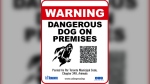 A new standardized sign that must be visibly posted on the property of all Toronto dogs under a dangerous dog order.