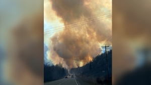 Smoke is seen from Highway 97 near Chetwynd, B.C. (Image credit: Travis Stewart/Facebook) 