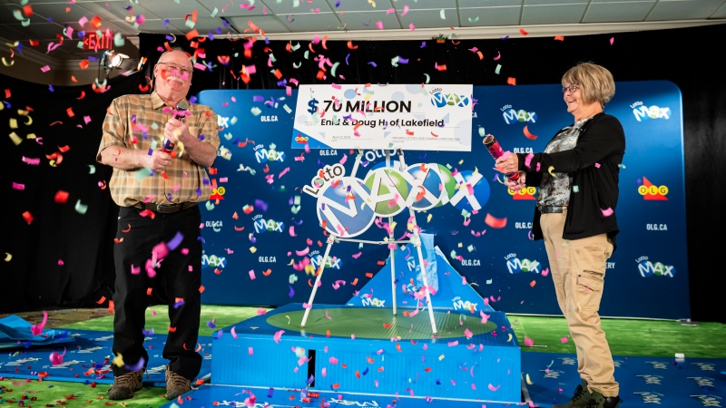 8Meet Ontario's newest millionaires, Doug and Enid Hannon of Lakefield, Ont., as they reveal their big $70 million Lotto Max win. (Ontario Lottery and Gaming Corporation)