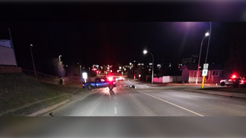 On April 24, 2024 a motorcyclist was killed after a collision with a pickup in Fort St. John (Courtesy RCMP}