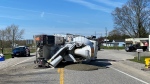 The driver of a pickup truck has been charged after a T-bone collision with a cement truck in Elgin County on April 25, 2024. (Source: OPP)
