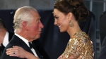 File photo of then Prince Charles speaking with Kate, the Duchess of Cambridge, as they arrive for the world premiere of James Bond franchise 'No Time To Die', in London on Sept. 28, 2021 (Chris Jackson / Pool Photo via AP)
