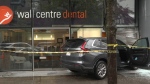 A vehicle crashed into the front of a dental office in downtown Vancouver on Thursday, April 25, 2024. 