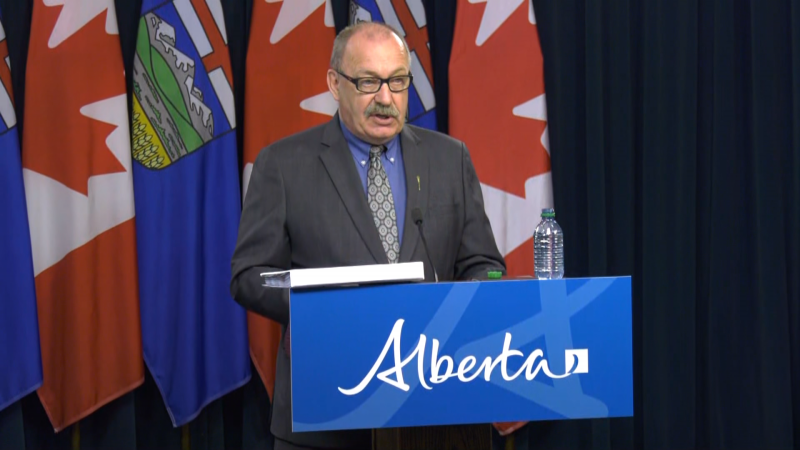 Minister of Municipal Affairs Ric McIver at a press conference in Edmonton on April 25, 2024. (Sean Amato/CTV News Edmonton)