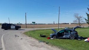OPP are investigating a two-vehicle crash in the area 37th Line and Road 74 in Zorra. April 26, 2024. (Source: OPP)