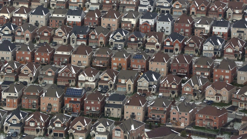 An aerial view of houses in Oshawa, Ont., is shown on Saturday, Nov. 11, 2017. THE CANADIAN PRESS/Lars Hagberg