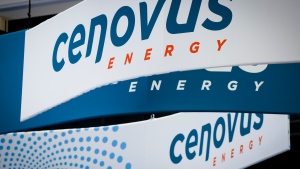 Cenovus logos are displayed at the Global Energy Show in Calgary, Tuesday, June 7, 2022.THE CANADIAN PRESS/Jeff McIntosh