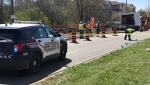 WRPS could be seen in the area after the crash on April 26, 2024. (CTV News/Dave Pettitt)
