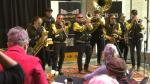 The Brasstactics perform at a CKUA fundraiser event on April 26, 2024. (Darcy Seaton/CTV News Edmonton)