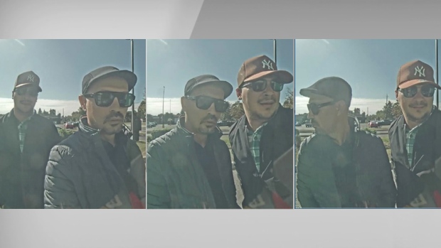 Police are searching for the two men seen in the photos who are wanted in a distraction theft investigation. (Durham Regional Police)