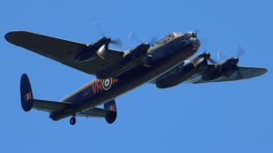 The rebuilt Lancaster bomber flying on July 7, 2023. (Source: Canadian Warplane Heritage Museum) 