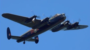 Bomber/The rebuilt Lancaster bomber flying on July 7 2023-Source-Canadian Warplane Heritage Museum.jpg