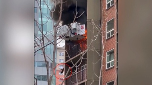 A cat was injured after jumping from the balcony of a burning Edmonton apartment on April 25, 2024. (Credit: Matt Gordon)