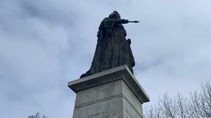 The Queen Victoria Statue in Kitchener's Victoria Park is seen on April 26, 2024. (Krista Simpson/CTV Kitchener)