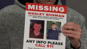 A missing person poster for 27-year-od Wesley Bosman is shown. (CTV News)
