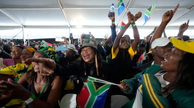 People attend Freedom Day celebrations in Pretoria, South Africa, Saturday April 27, 2024. (AP Photo/Themba Hadebe)